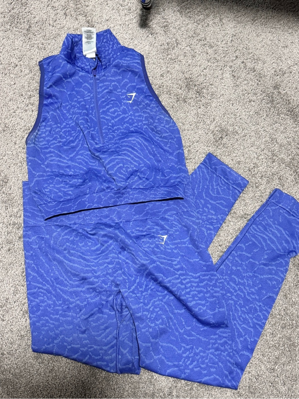 Gymshark Electric Royal Blue High-Waist Leggings with Zip Crop Tank Set